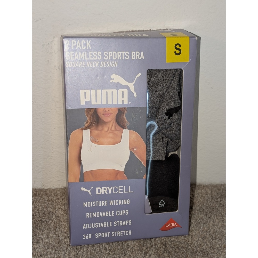 Puma 2 Pack Seamless Sports Bra Square‎ Neck Moisture Wicking Stretch Small NEW
